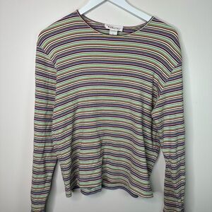 Talbots vintage Multicolored Striped Cotton Crewneck Top large